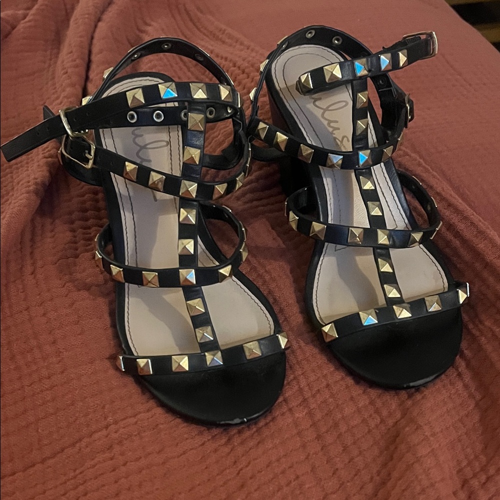 Lulu's Black Sandals with Gold Studs